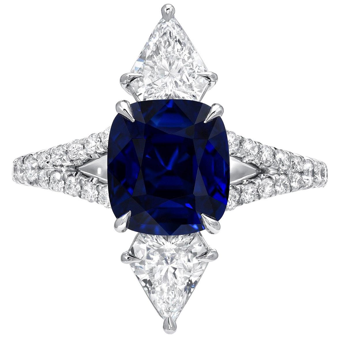 Unheated Ceylon Blue Sapphire Diamond Platinum Engagement Ring GIA Certified