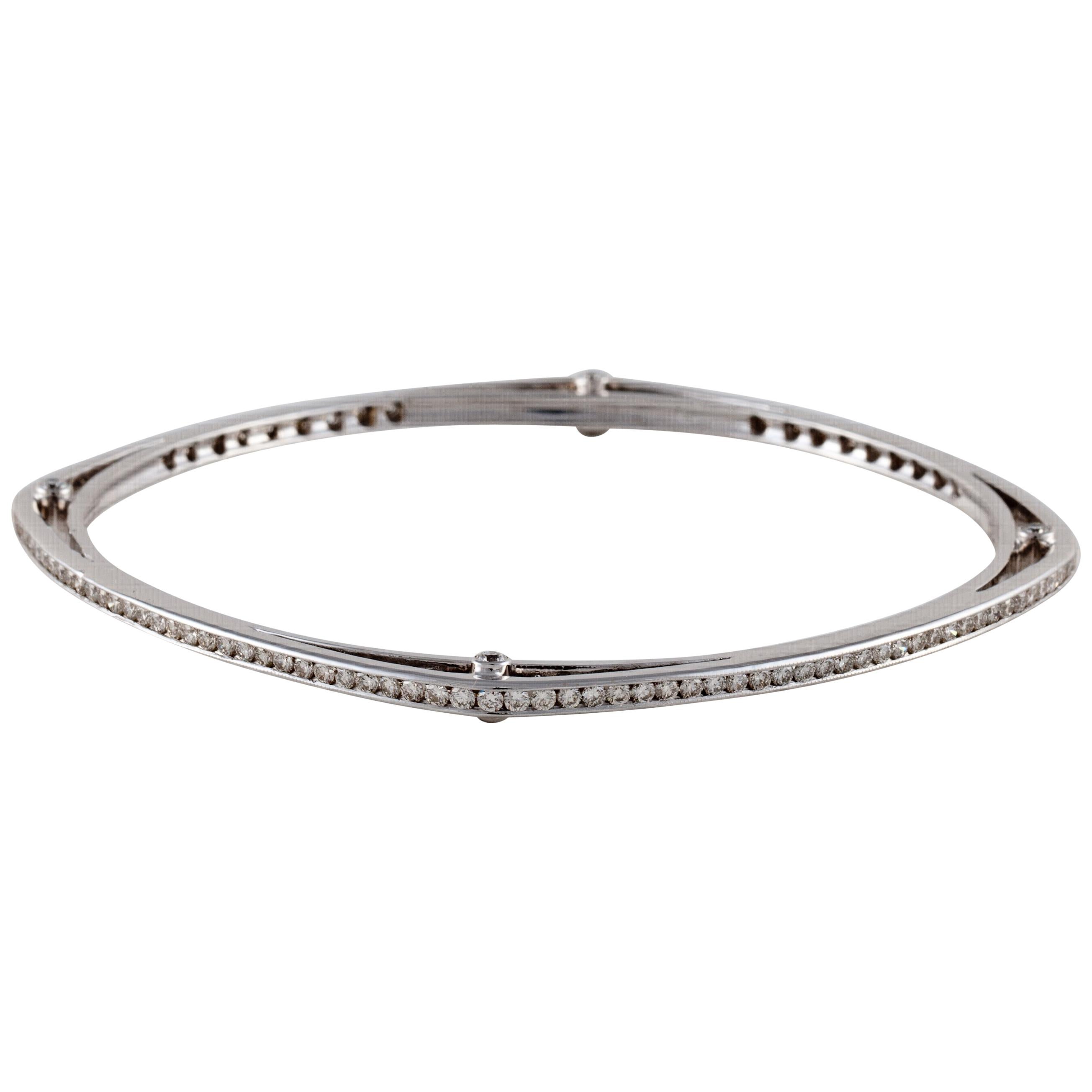 Squared Diamond Bangle Bracelet in 18K White Gold