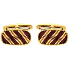 Valentin Magro Striped Dark Red Enamel and Gold Cufflinks