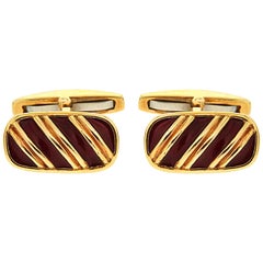 Valentin Magro Striped Dark Red Enamel and Gold Cufflinks