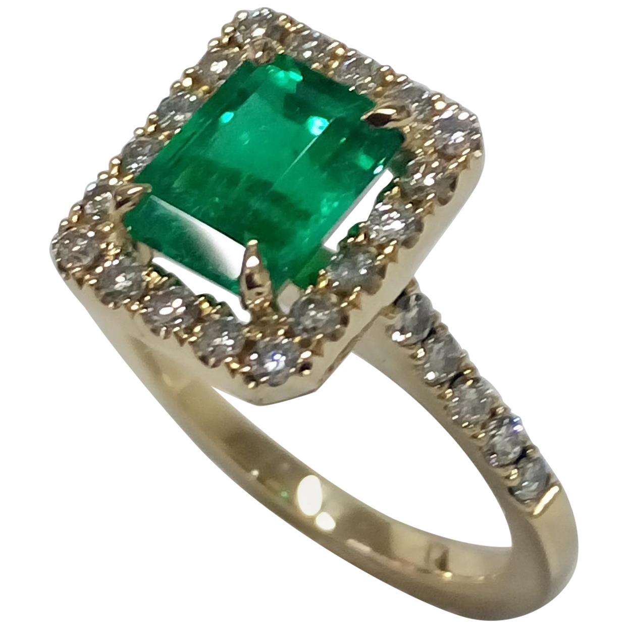 2.5 Carat Colombian Emerald and Diamond Engagement Ring For Sale