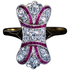 Antique Edwardian Diamond Ruby Bow Motif Ring