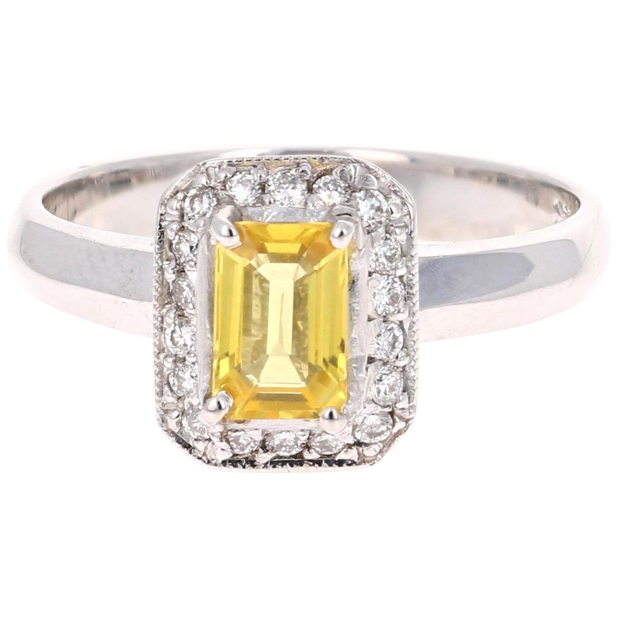 0.80 Carat Yellow Sapphire and Diamond 14 Karat White Gold Ring