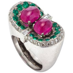 Cabochon Ruby Emerald Emeralds Diamond Ring