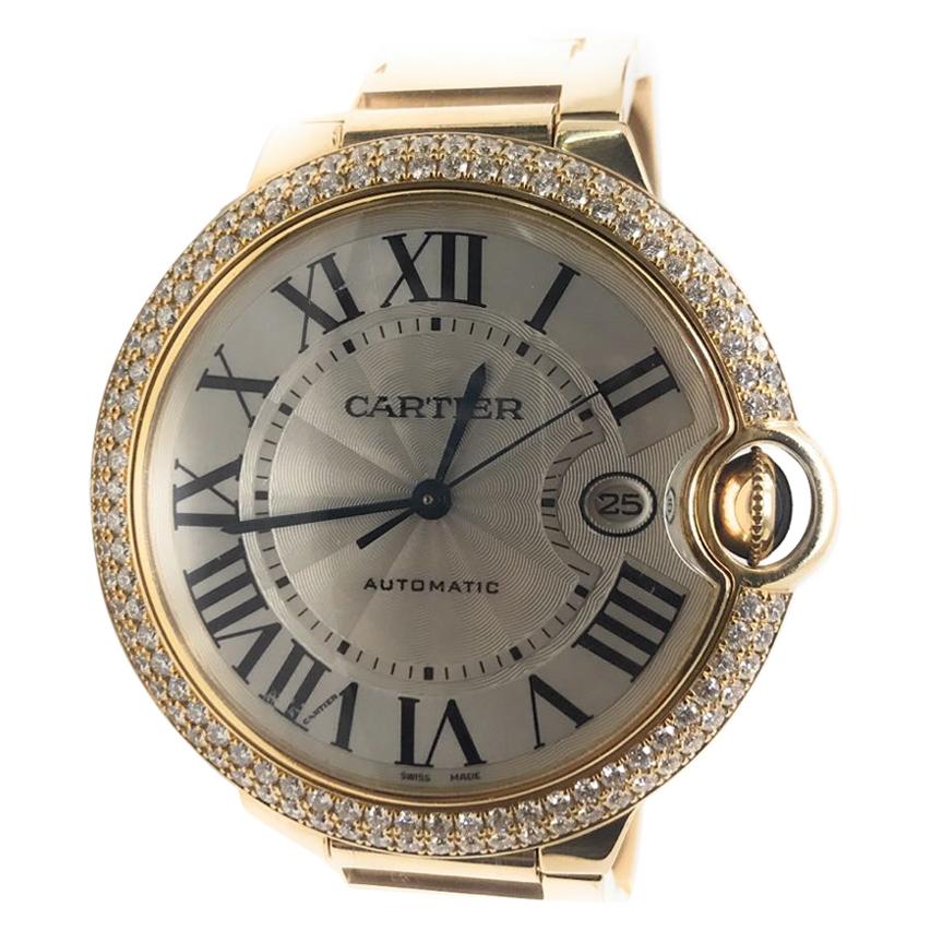 Cartier Ballon Bleu Watch 18 Karat Yellow Gold with Diamonds For Sale