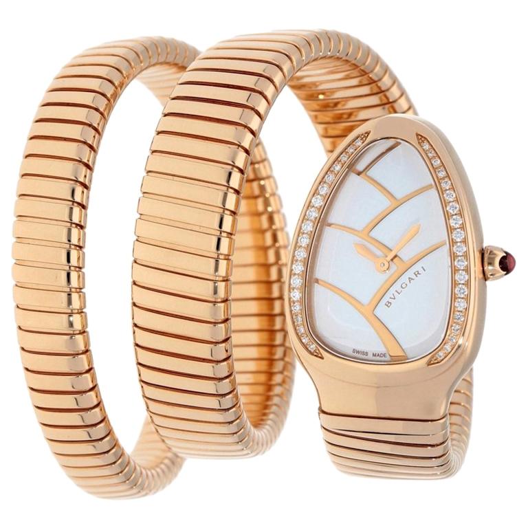 Bvlgari Tubogas 102450 Rose Gold Serpenti Watch For Sale