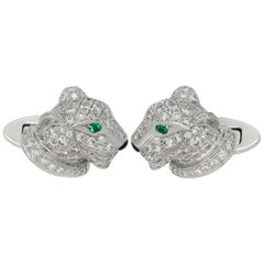 Cartier Panthere Full Pave Diamond Emerald White Gold Cufflinks
