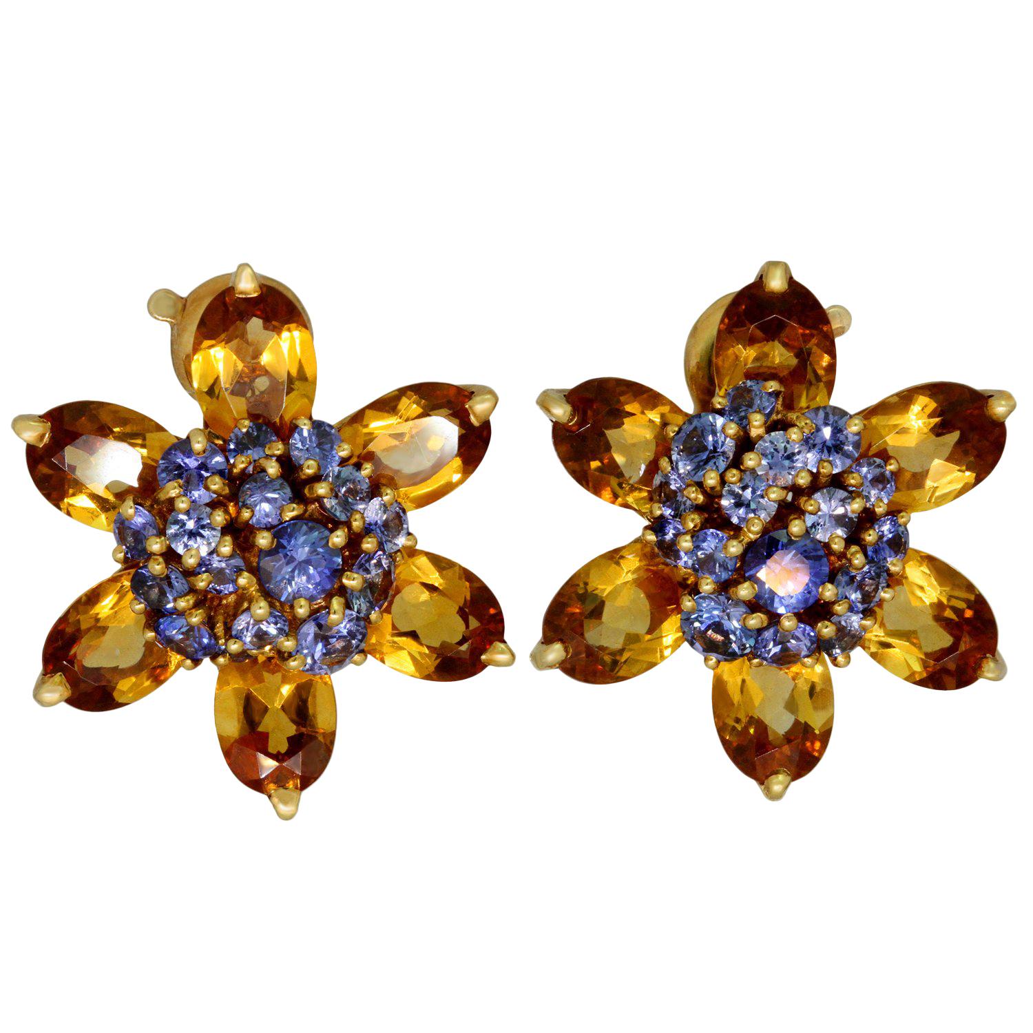 Van Cleef & Arpels Hawaii Citrine Sapphire Yellow Gold Flower Earrings