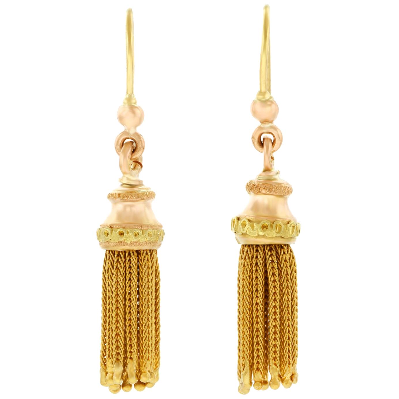Antique Gold Tassel Earrings, French