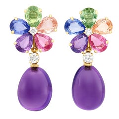 Bulgari Diamant Saphir Amethyst Gelb Gold Ohrringe