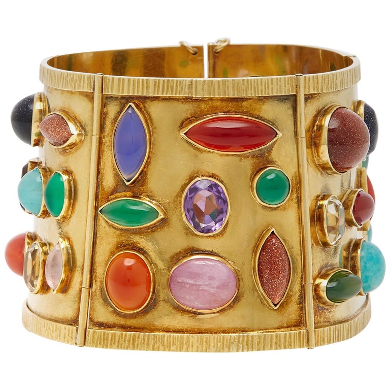 Sanz Multi-Color Gemstone Gold Bracelet For Sale at 1stDibs | sanz jewelry,  colorful gold bracelet, gold multicolor gemstone bracelet