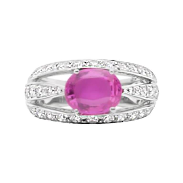 2.36 Carat Pink Sapphire and Diamond Ring 18 Karat White Gold For Sale