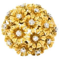Retro Diamant 18 Karat Gold Blumenstrauß Becher Ring