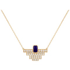La Azteca Lapis Lazuli Pendant Pave Diamond 18 Karat Gold with Natural Stone