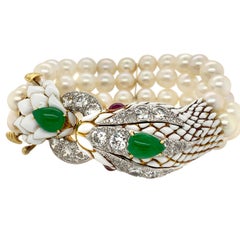 David Webb Pearl with Gold and Multi-Stone Bracelet