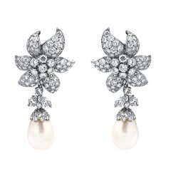 David Webb Platinum Diamond Day and Night Pearl Earrings