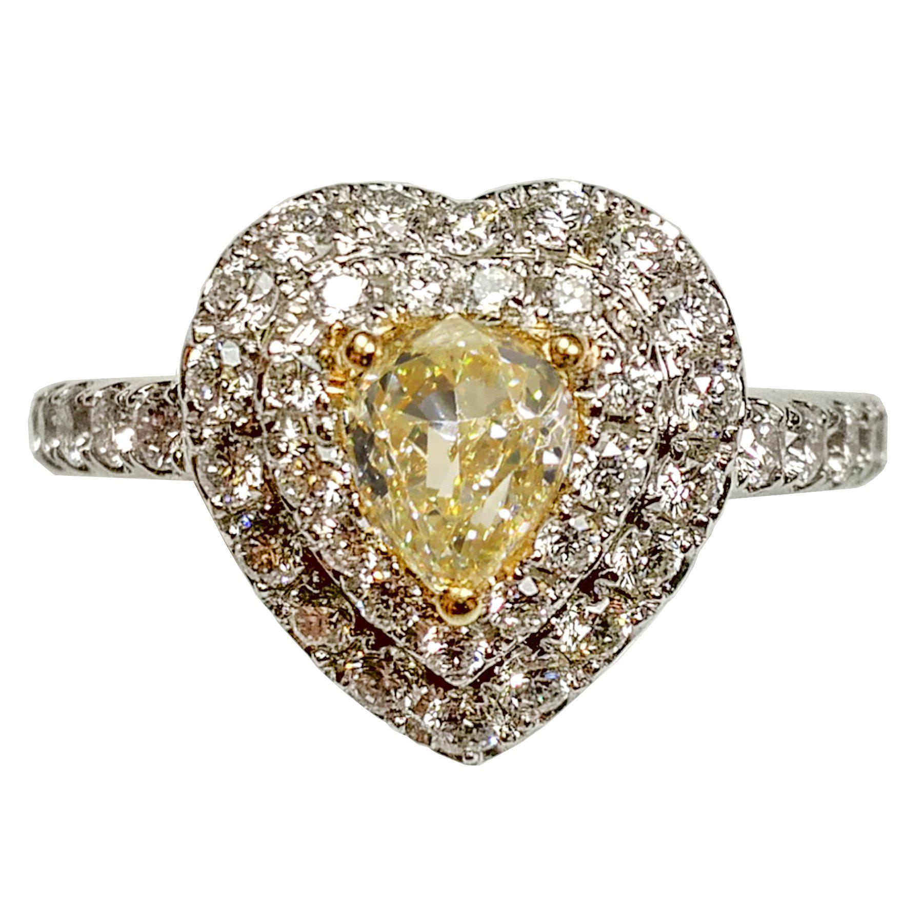 Gelber Diamant im ausgefallenen Stil  Verlobungsring mit Perlen im Angebot