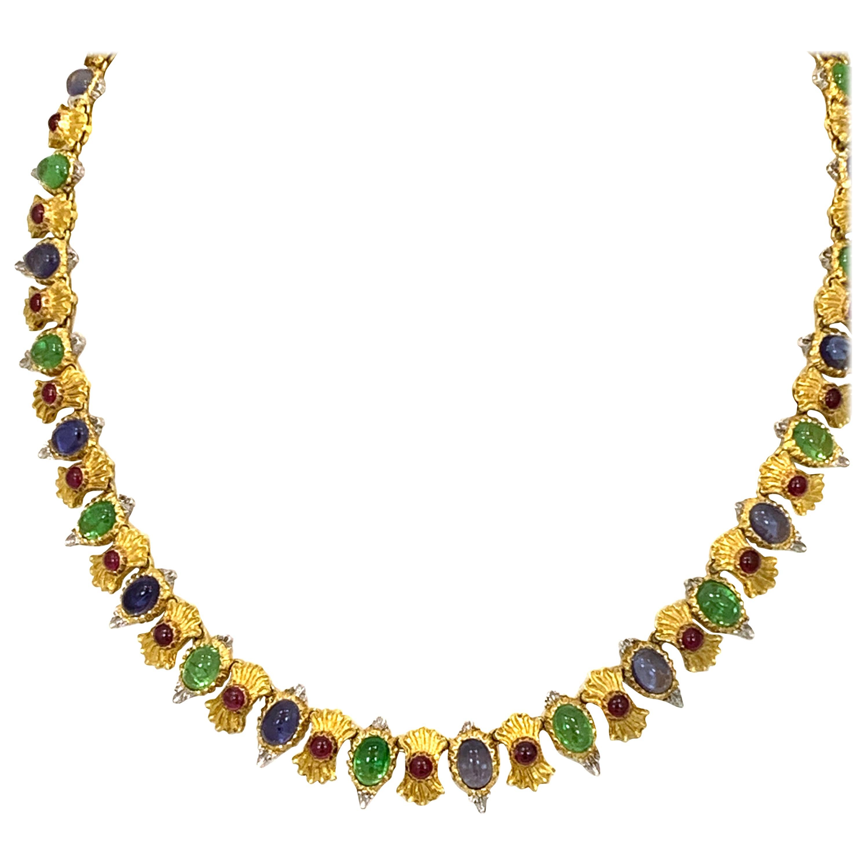 Buccellati 18 Karat Gold Peridot, Sapphire and Ruby Necklace