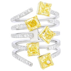 3.54 Carat Multi Shaped Fancy Yellow Diamond Ring