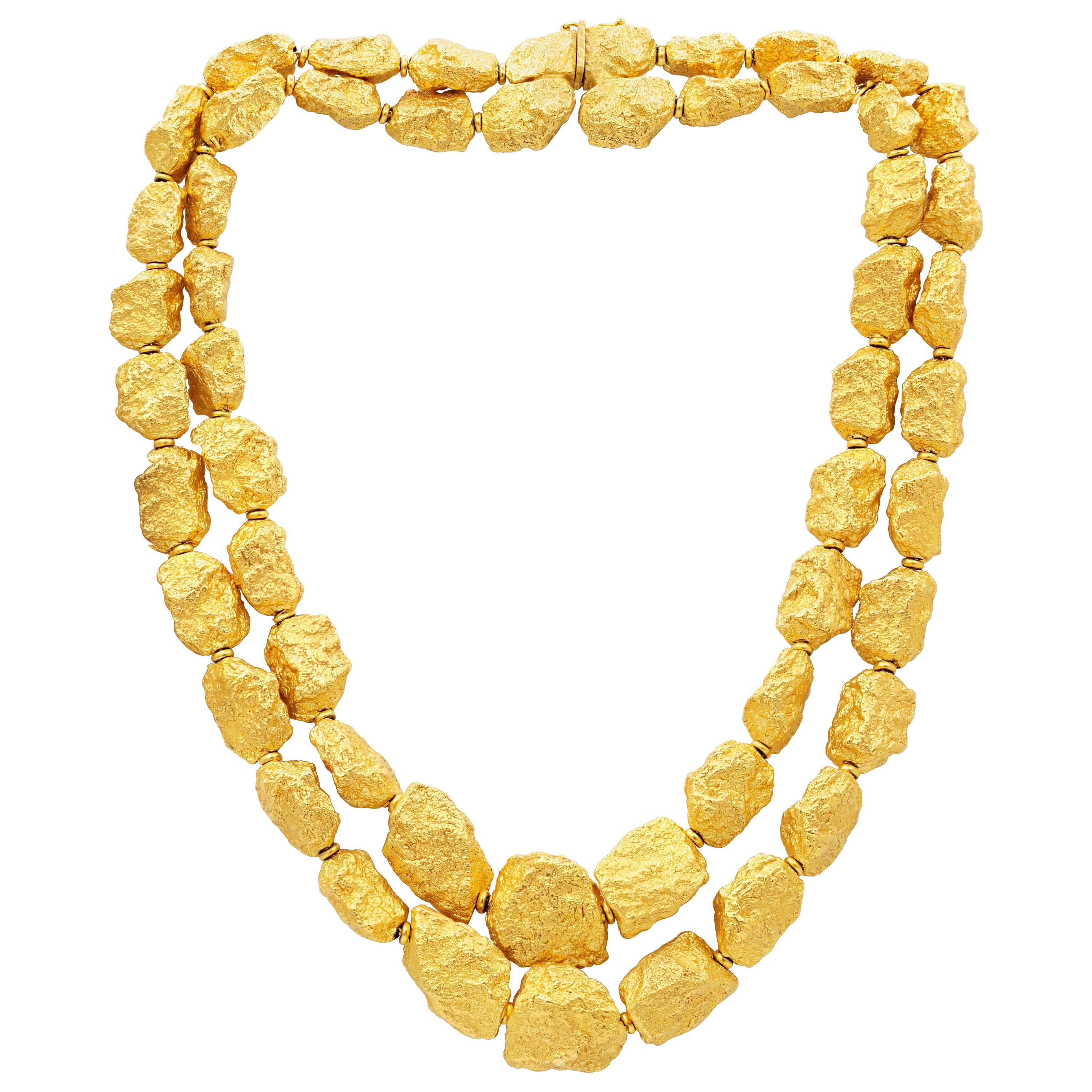 Roberto Coin Double Row 18 Karat Yellow Gold Nuggets Necklace