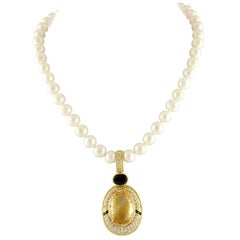 Diamond Topaz Sapphire Beaded Gold Necklace