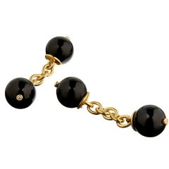 18 Carat Gold Vermeil Onyx Diamond Chain Cufflinks