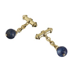 18ct Gold Vermeil Diamond Lapis Lazuli Bead Chain Cufflinks