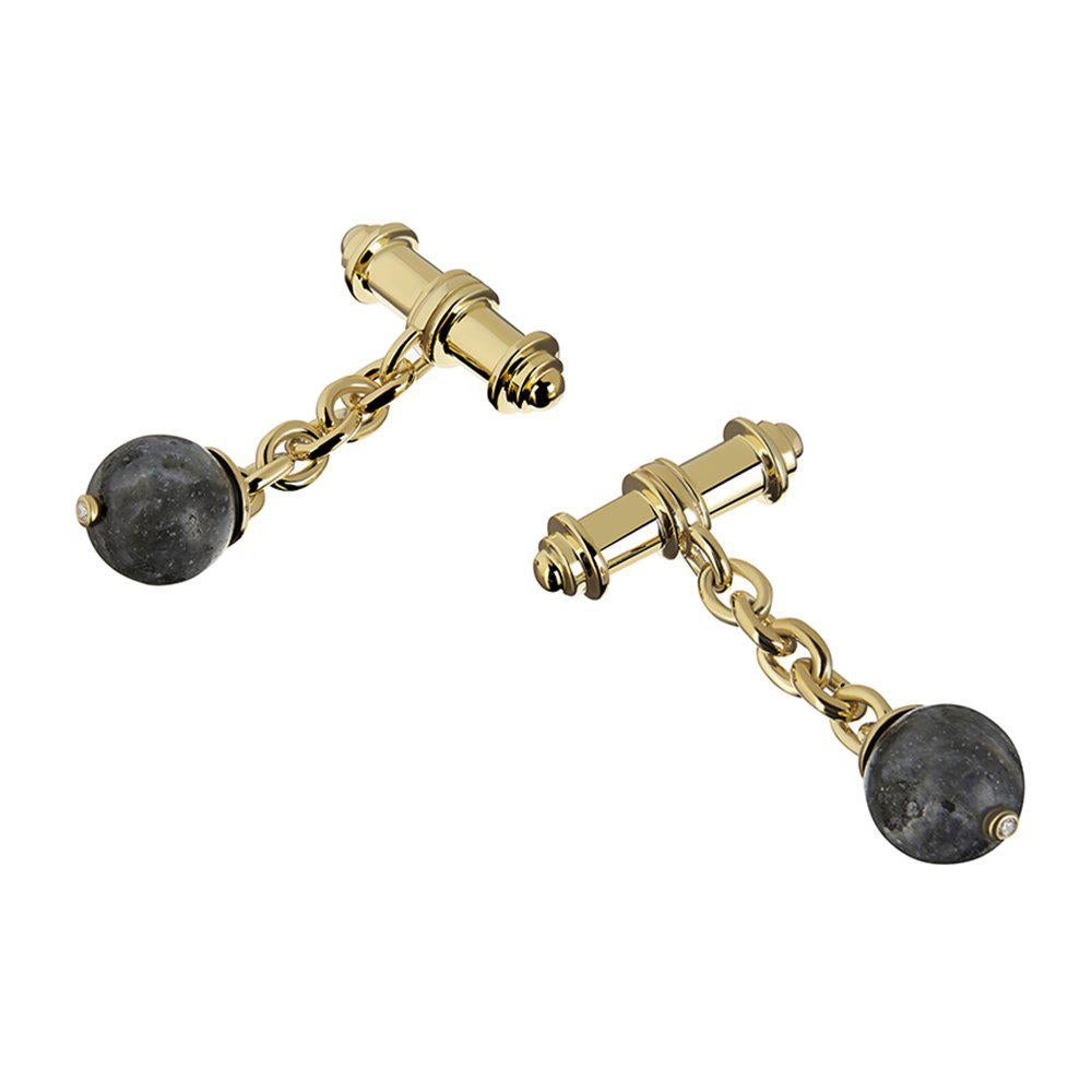 18 Carat Yellow Gold Vermeil Diamond Labradorite Bead Chain Cufflinks For Sale