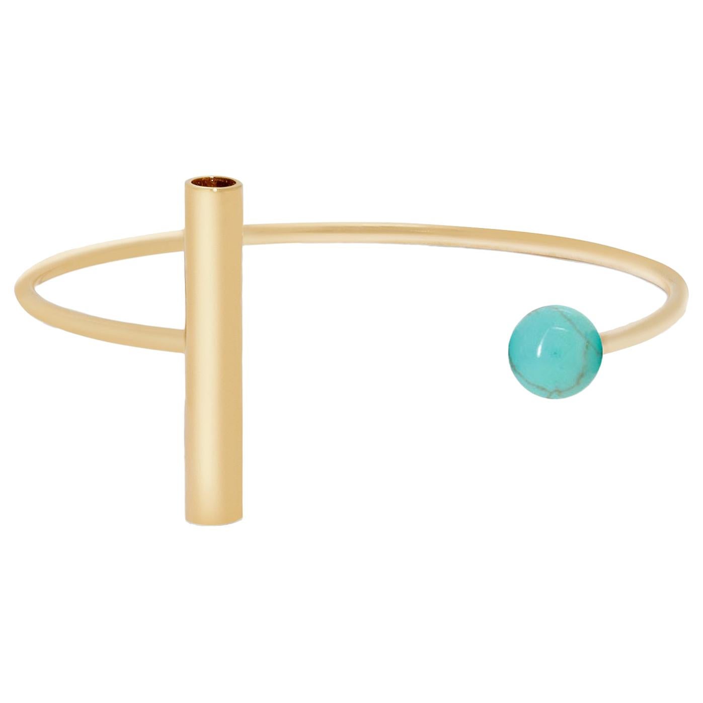 Geometric Cuff Bracelet in Gold Plate with Turquoise by Allison Bryan