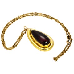 Victorian Garnet and Gold Mourning Locket Back Pendant