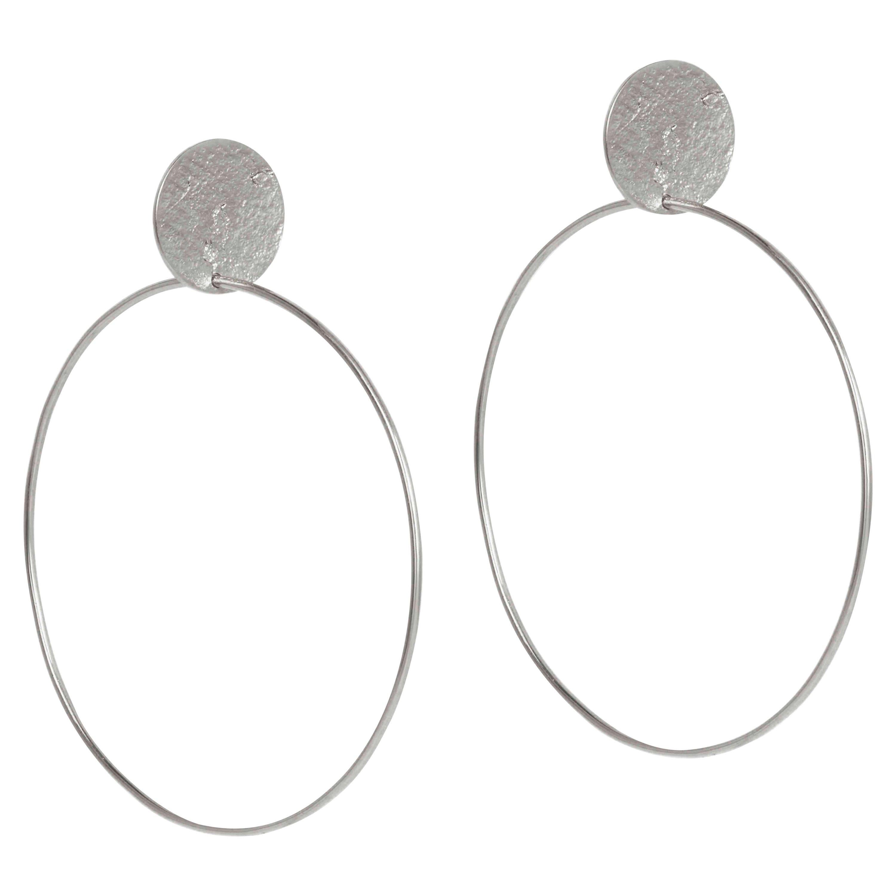 Textured solid silver hoop earrings  Crescent shaped hoop stud earrings