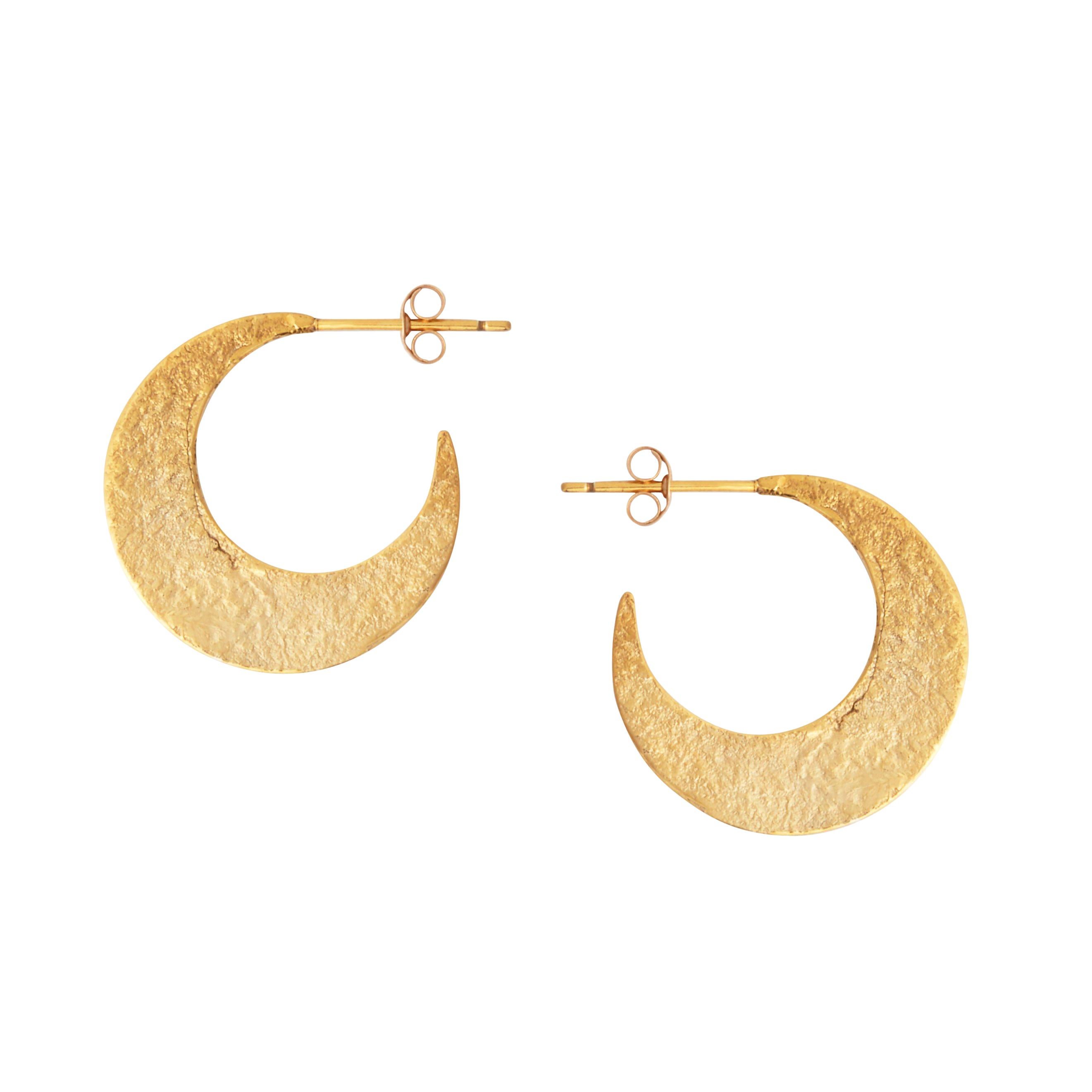 Textured Crescent Hoop Earrings in Gold by Allison Bryan