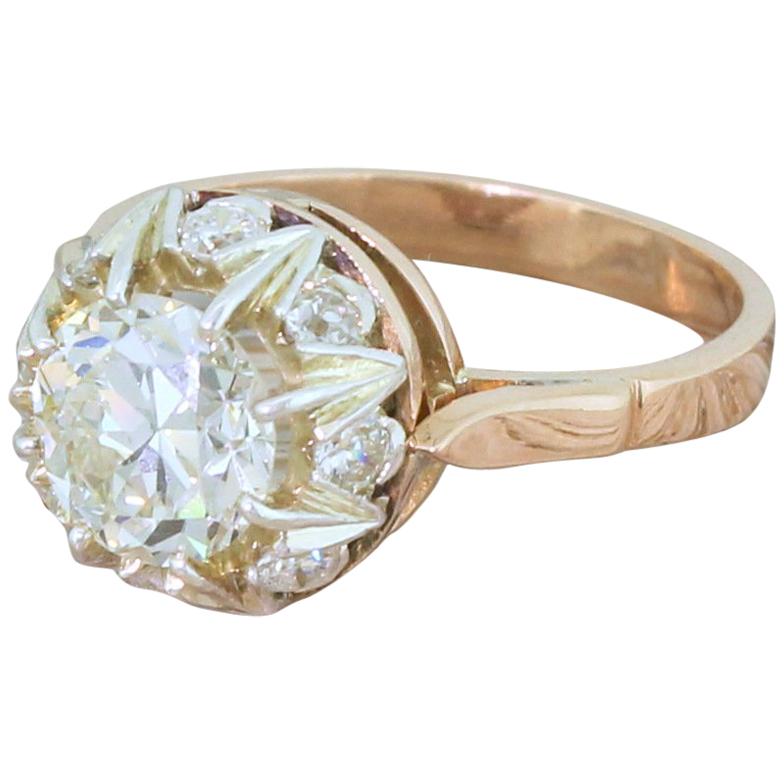 Retro 2.26 Carat Old European Cut Diamond Cluster Ring For Sale