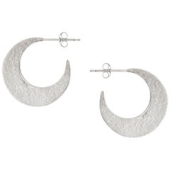 Textured Crescent Hoop Earrings in Silver by Allison Bryan