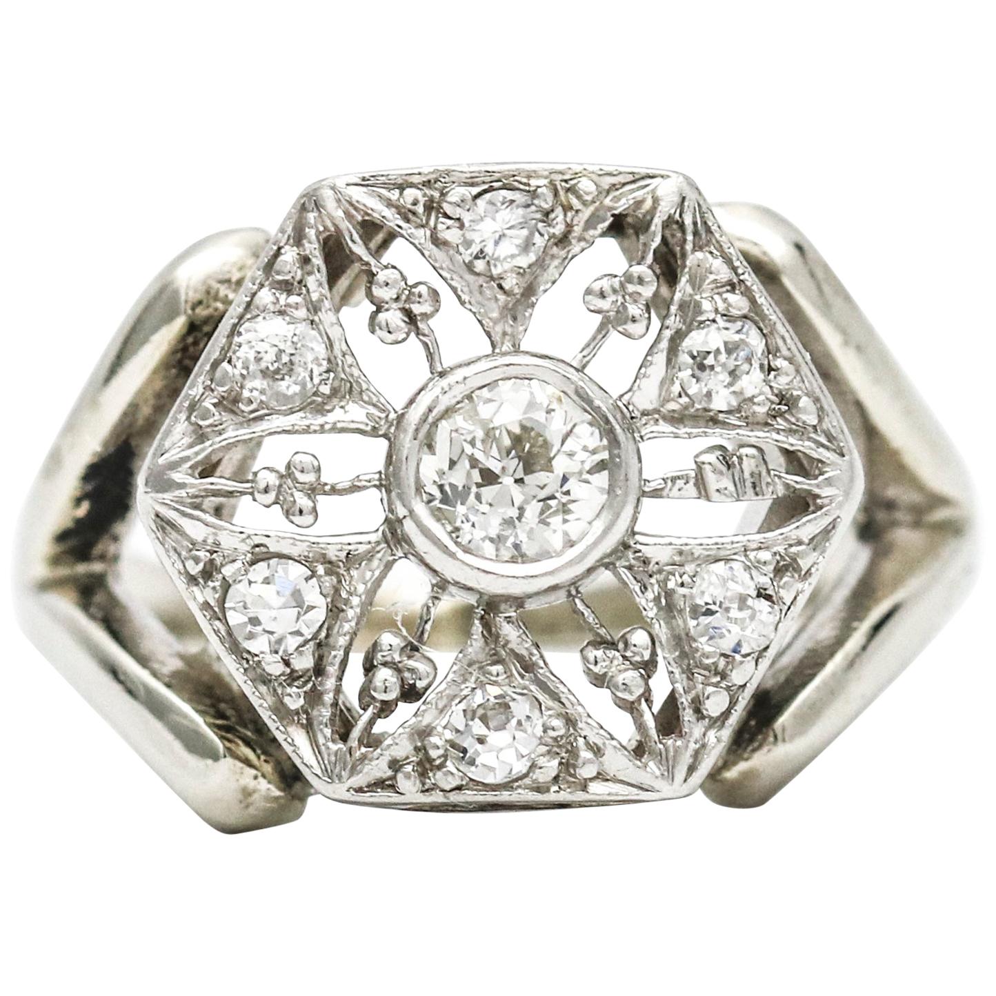 .43 Carat 14 Karat White Gold Platinum Diamond Edwardian Ring For Sale