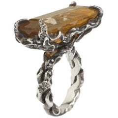 Rutile Quartz Sterling Silver Brown Diamonds Cocktail Ring