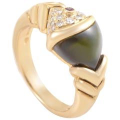 Bulgari Naturalia Fish Tourmaline Diamond Gold Ring