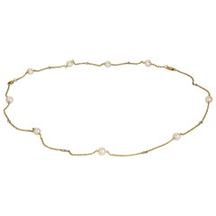 Retro Pearl and Diamond 14 Carat Gold Necklace