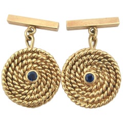 Tiffany & Co. Sapphire Rope Twist Cufflinks Larter & Sons 14 Karat Yellow Gold