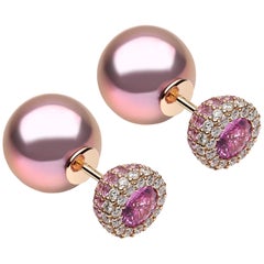 Yoko London Freshwater Pearl, Diamond & Pink Sapphire Earrings, in 18K Rose Gold