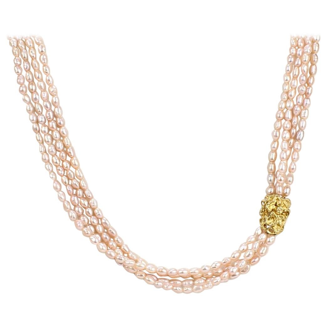 Arthur King 18 Karat Gold and Fresh Water Pearl Multi-Strand Necklace