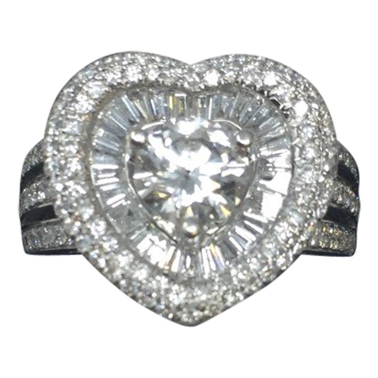 Brilliant Diamond Heart Shape Ring, 0.90 Carat Center For Sale
