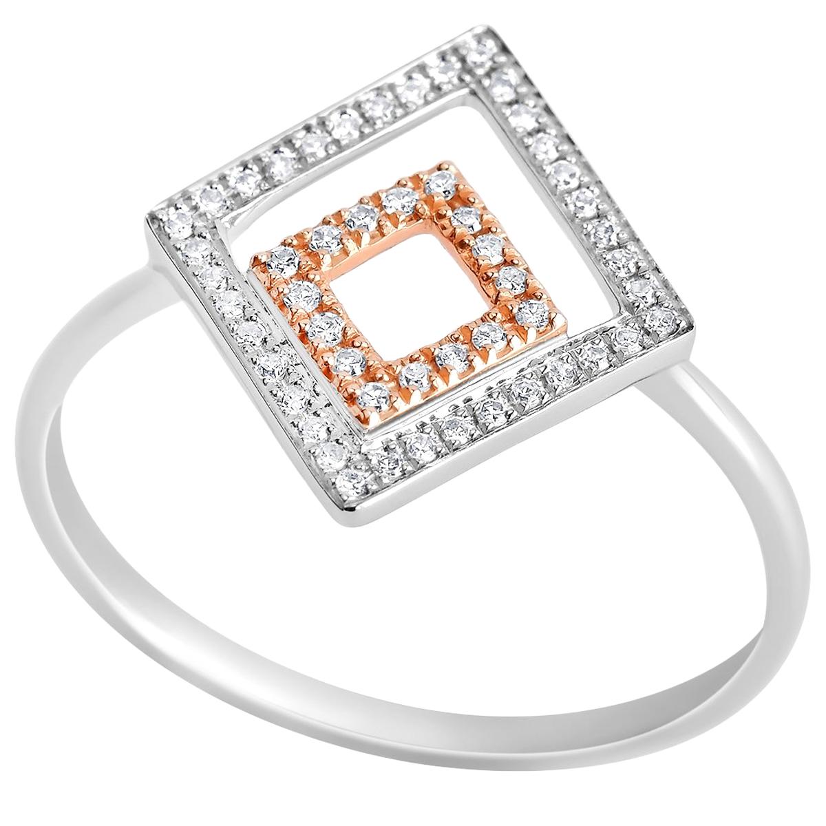 52 Microset Rose White Gold Diamond Geometric Design Engagement Ring  For Sale