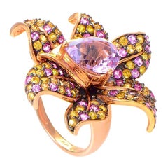 Le Vian Sapphire and Kunzite Rose Gold Flower Ring