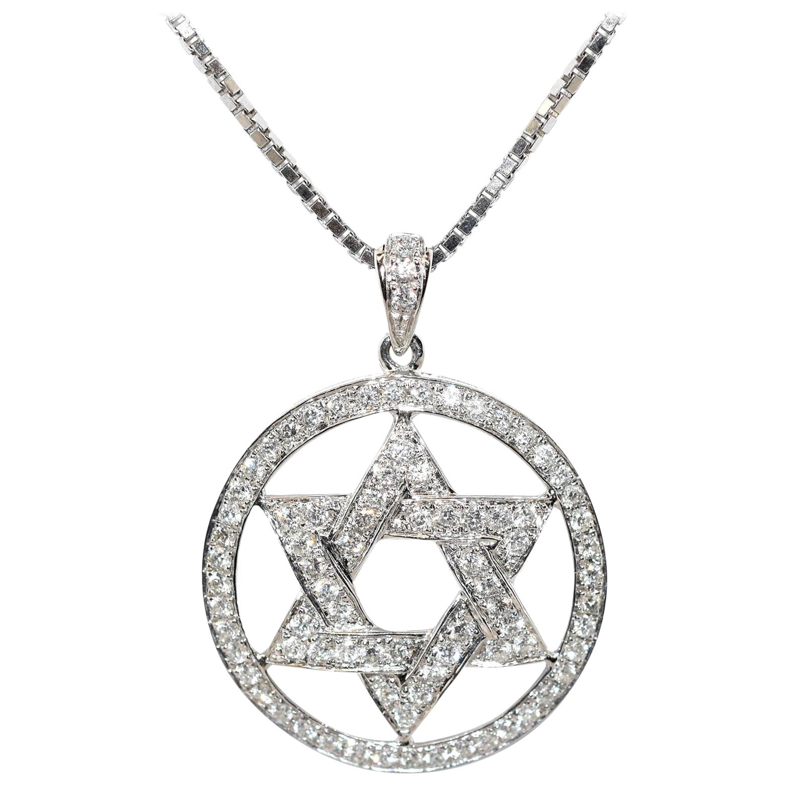 18k White Gold and 0.66cttw Diamond Star of David Pendant 14k Chain ...