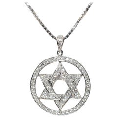 18k White Gold and 0.66cttw Diamond Star of David Pendant 14k Chain Necklace