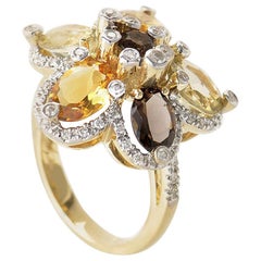 LeVian Smoky Topaz Citrine Gold Flower Ring