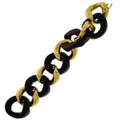 Seaman Schepps Yellow Gold and Rosewood Classic Link Bracelet