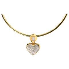 18 Karat Yellow Gold and Invisible-Set Diamond Heart Necklace, 3.75 Carat