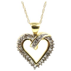 14 Karat Yellow Gold and 0.65 Carat Diamond Heart Pendant Necklace, 2.67 Grams